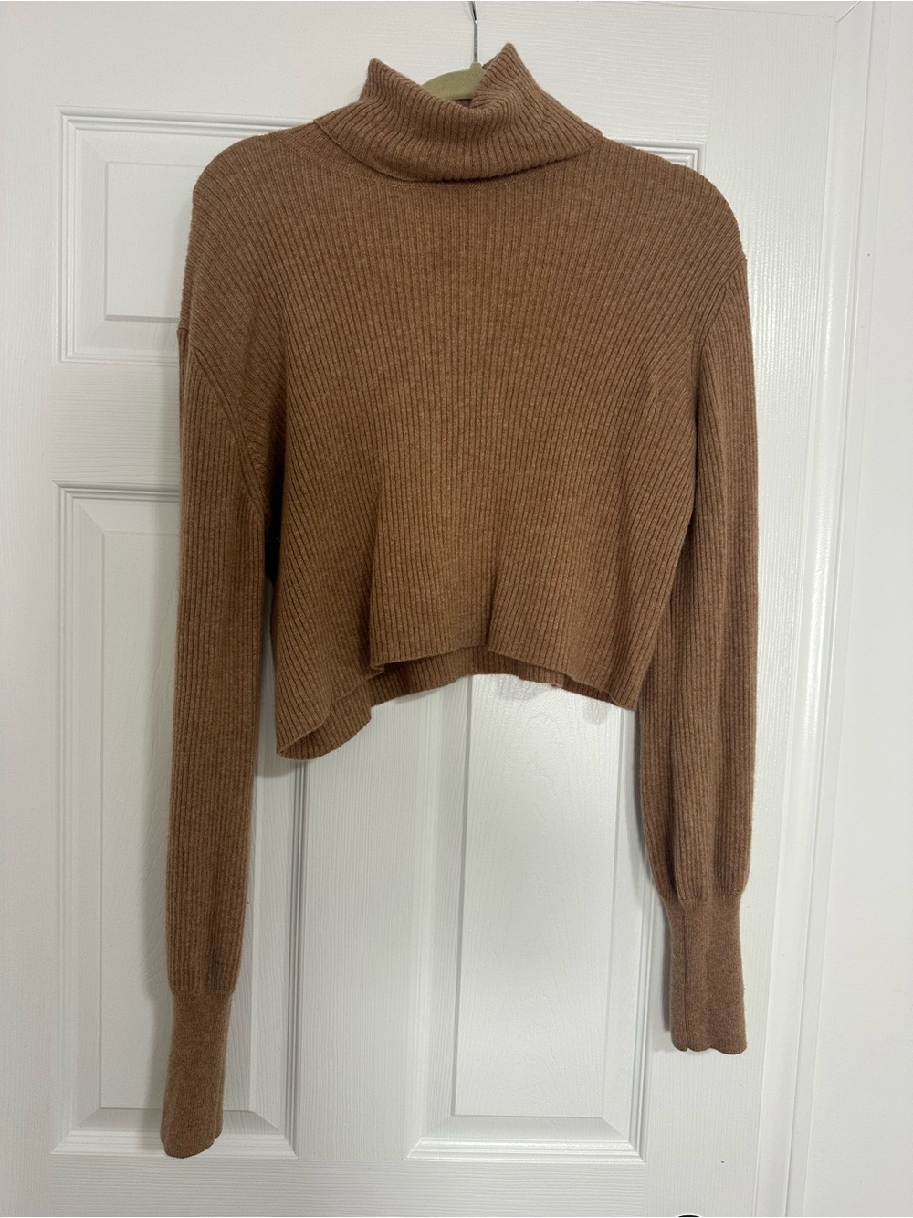 Reformation Louisa Cropped Ribbed Cashmere Turtleneck Sweater - Brown